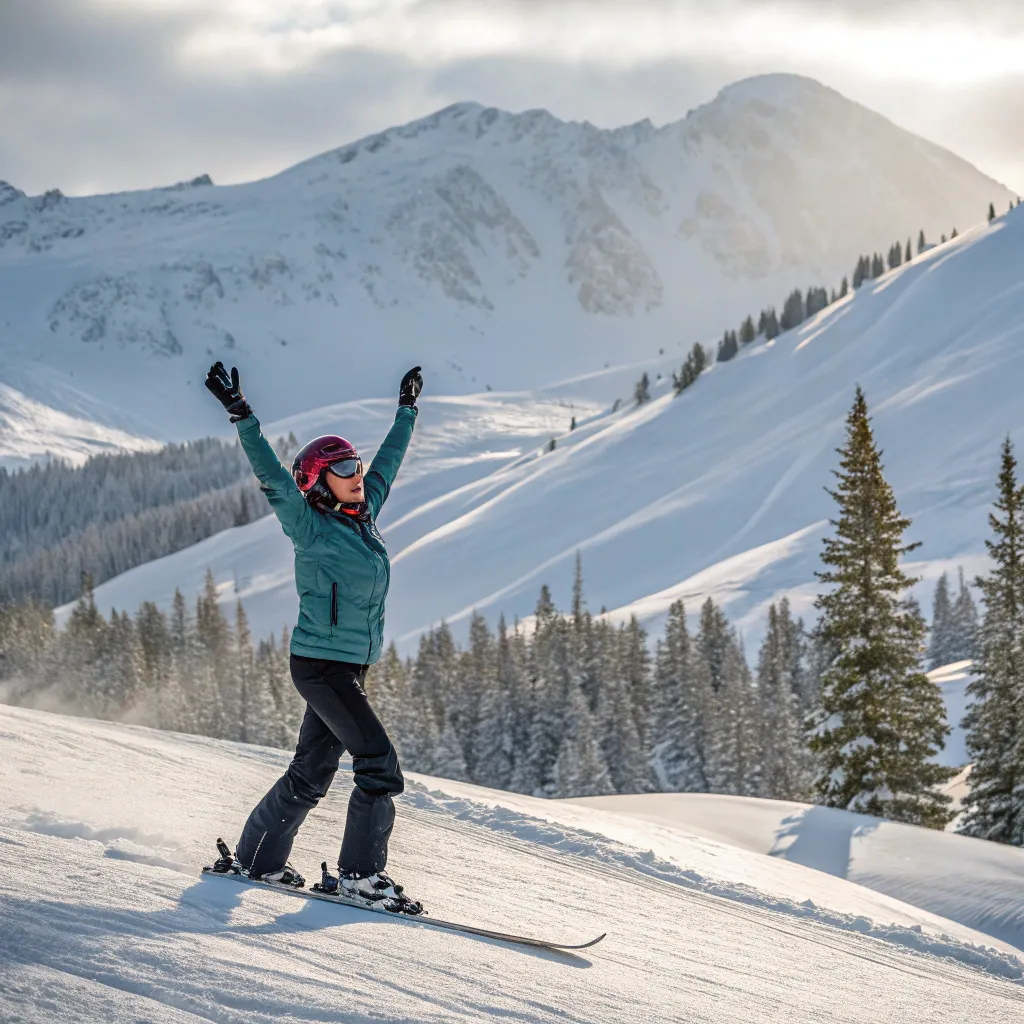 Happy skier in a snowy landscape