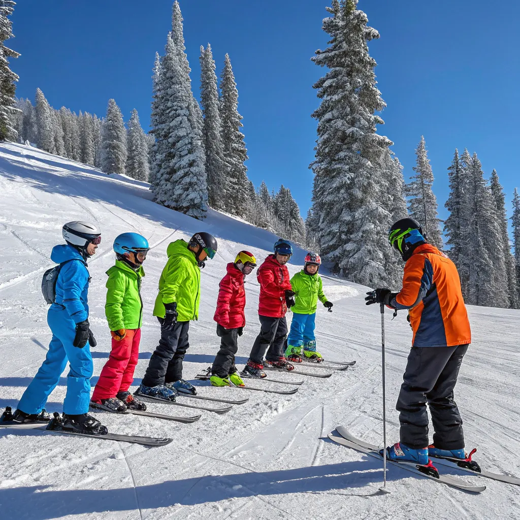 Group of skiers with a ski instructor